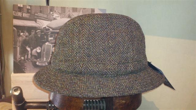 Sombrero modelo inglés HarrisTweed espiga verde