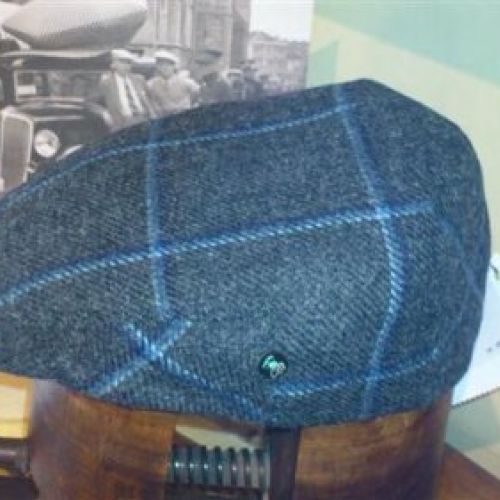 Gorra Lana Cashmere 8london 2322 gris cuadro azul