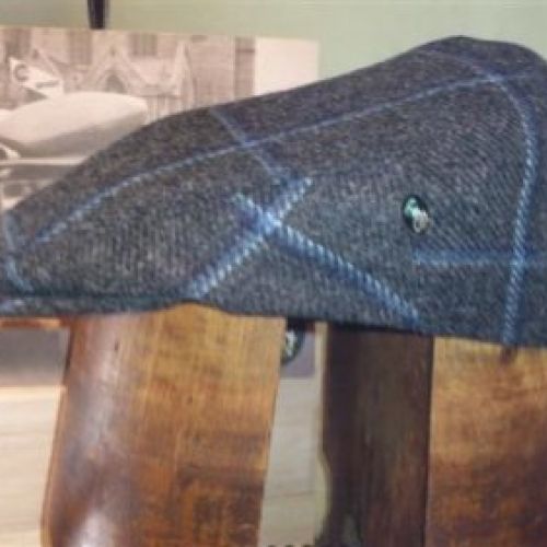 Gorra Lana Cashmere 8london 2322 gris cuadro azul